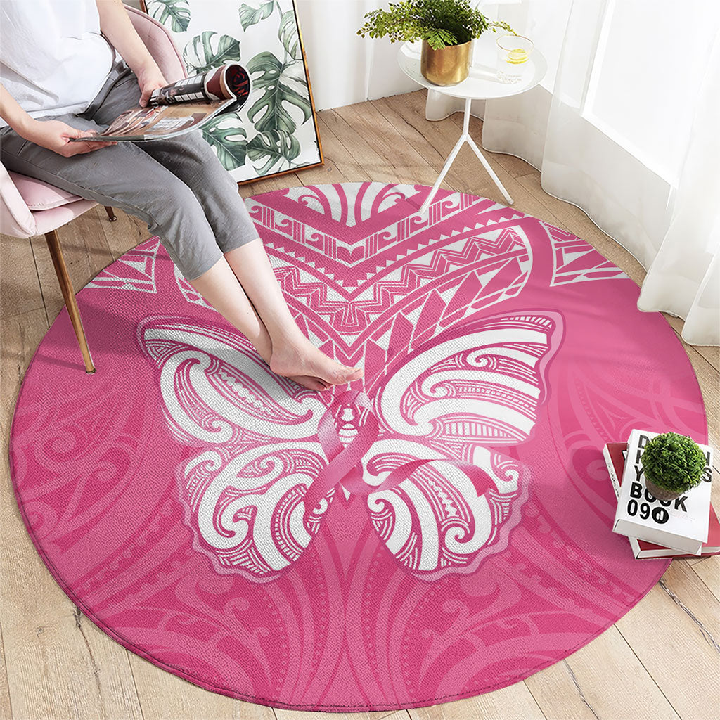 New Zealand Breast Cancer Support Round Carpet Maori Butterfly Pink Ribbon