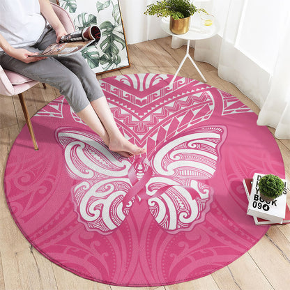 New Zealand Breast Cancer Support Round Carpet Maori Butterfly Pink Ribbon