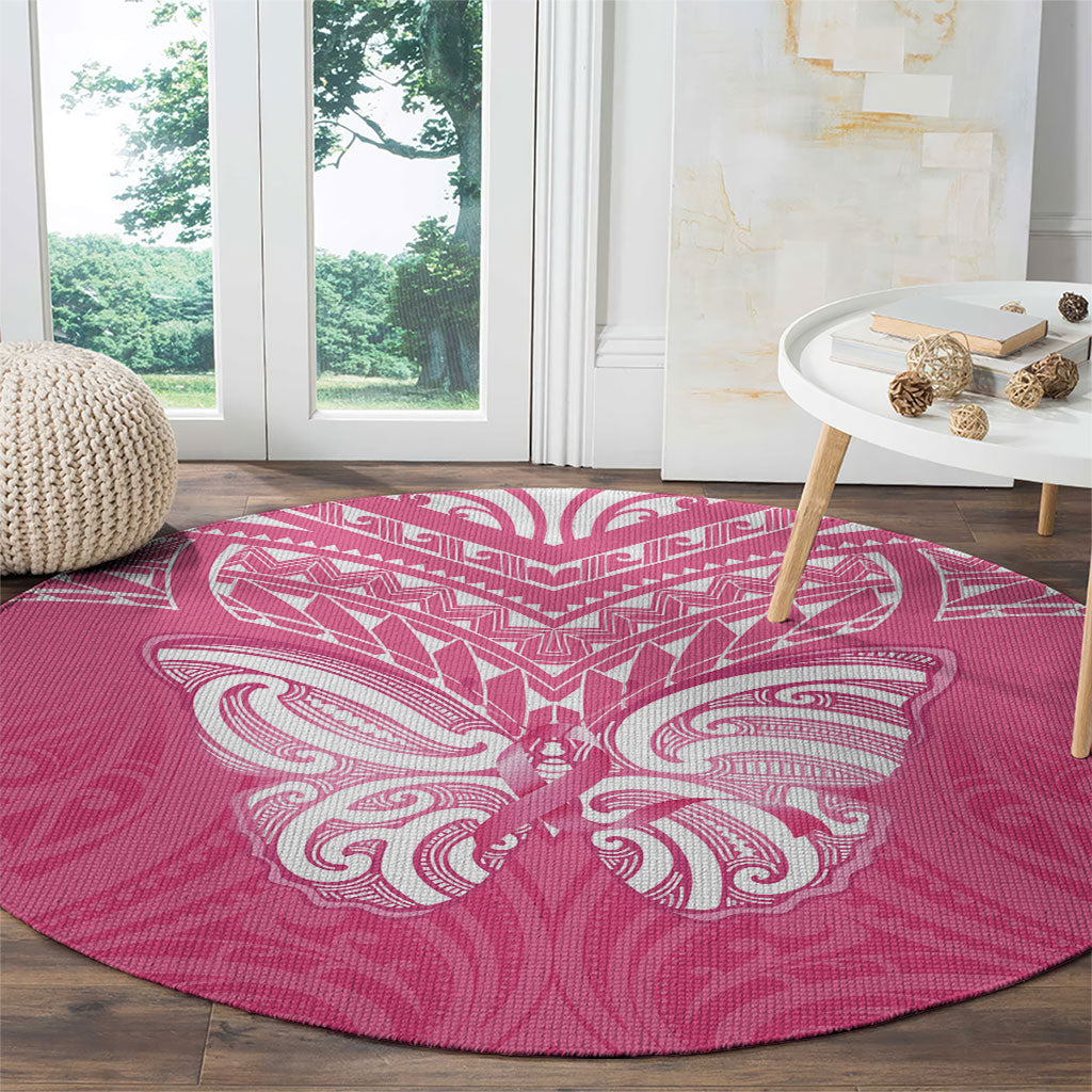 New Zealand Breast Cancer Support Round Carpet Maori Butterfly Pink Ribbon