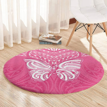 New Zealand Breast Cancer Support Round Carpet Maori Butterfly Pink Ribbon