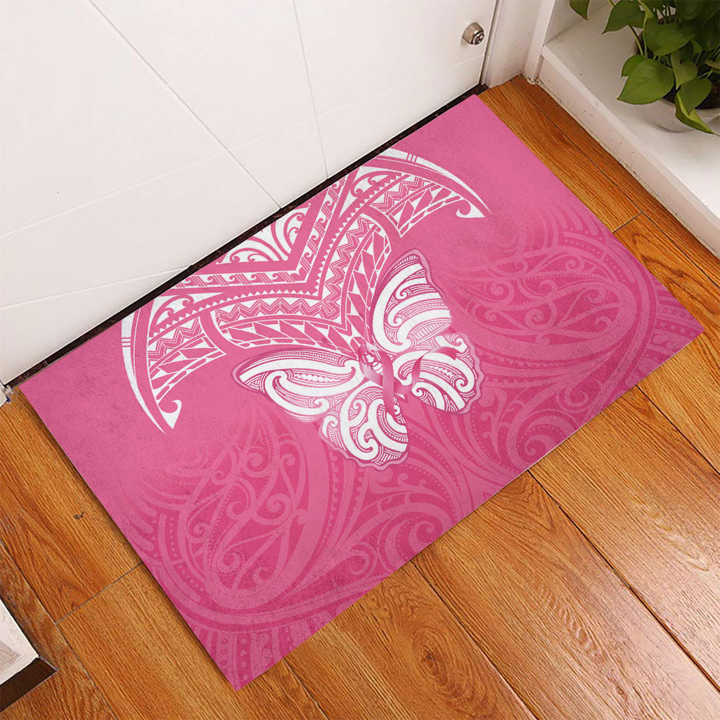 New Zealand Breast Cancer Support Rubber Doormat Maori Butterfly Pink Ribbon