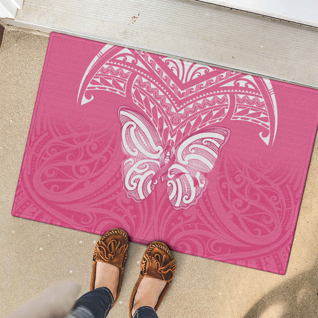 New Zealand Breast Cancer Support Rubber Doormat Maori Butterfly Pink Ribbon
