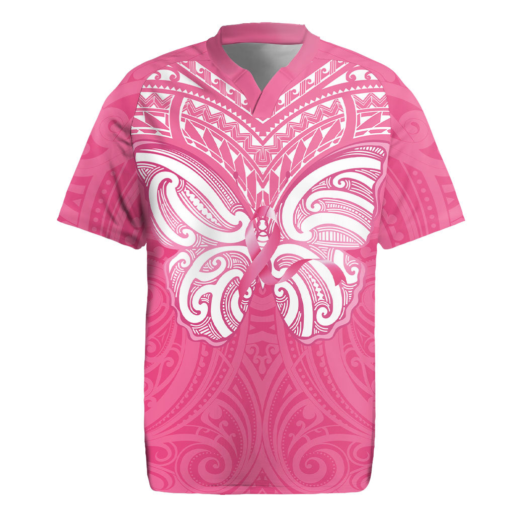 New Zealand Breast Cancer Support Rugby Jersey Maori Butterfly Pink Ribbon