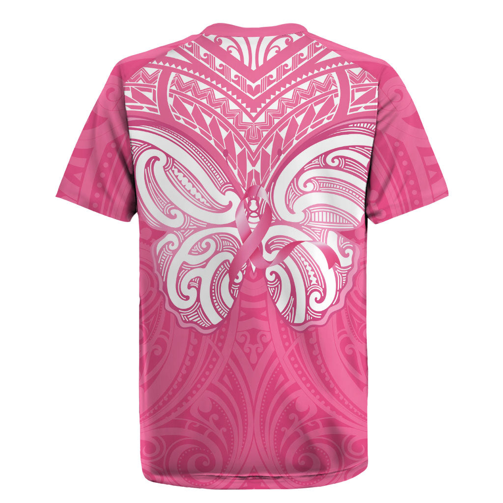 New Zealand Breast Cancer Support Rugby Jersey Maori Butterfly Pink Ribbon