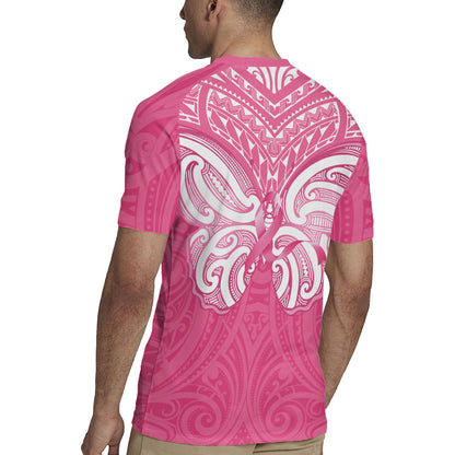 New Zealand Breast Cancer Support Rugby Jersey Maori Butterfly Pink Ribbon