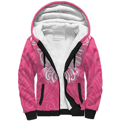 New Zealand Breast Cancer Support Sherpa Hoodie Maori Butterfly Pink Ribbon