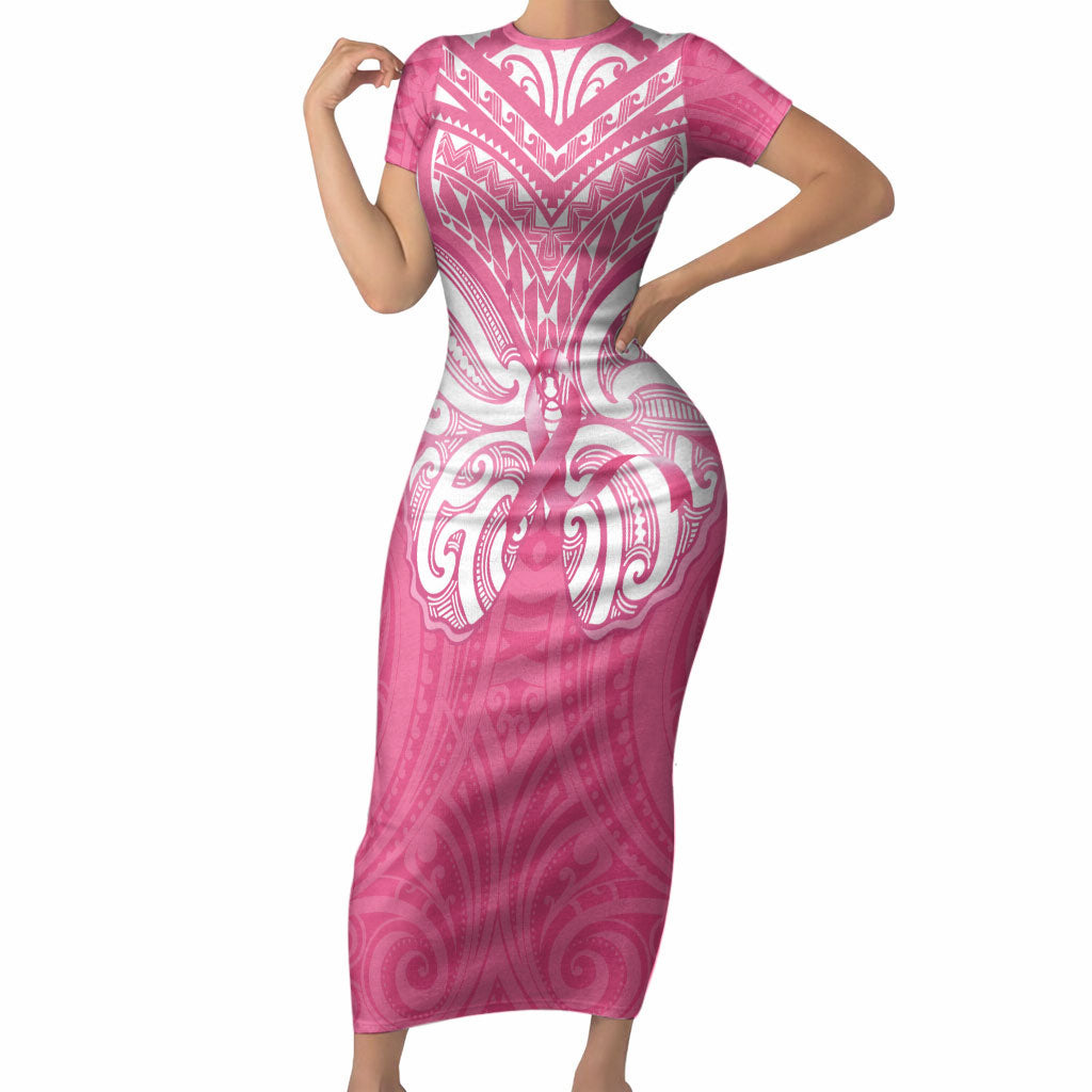 New Zealand Breast Cancer Support Short Sleeve Bodycon Dress Maori Butterfly Pink Ribbon
