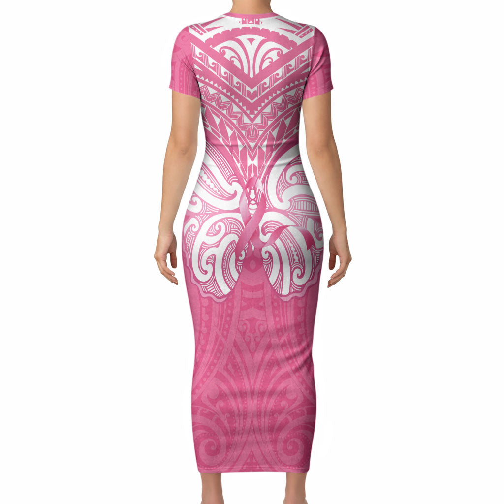 New Zealand Breast Cancer Support Short Sleeve Bodycon Dress Maori Butterfly Pink Ribbon