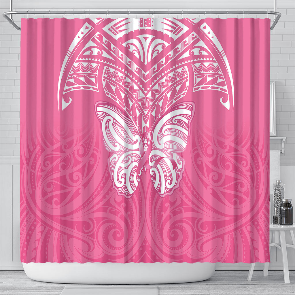 New Zealand Breast Cancer Support Shower Curtain Maori Butterfly Pink Ribbon