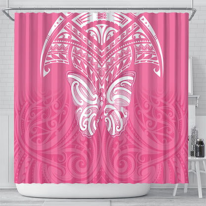 New Zealand Breast Cancer Support Shower Curtain Maori Butterfly Pink Ribbon