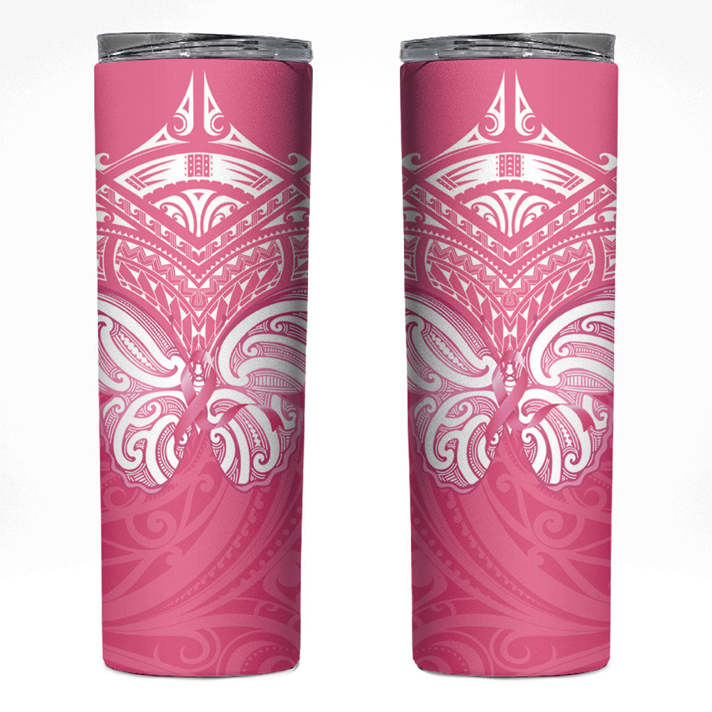 New Zealand Breast Cancer Support Skinny Tumbler Maori Butterfly Pink Ribbon