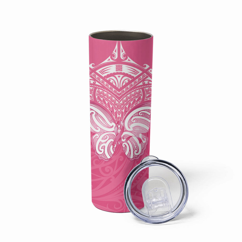 New Zealand Breast Cancer Support Skinny Tumbler Maori Butterfly Pink Ribbon