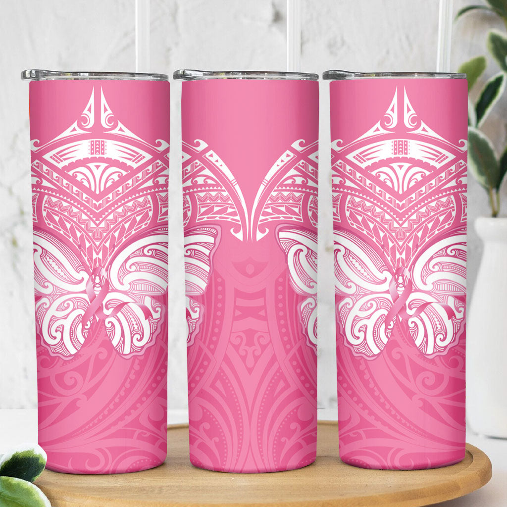 New Zealand Breast Cancer Support Skinny Tumbler Maori Butterfly Pink Ribbon