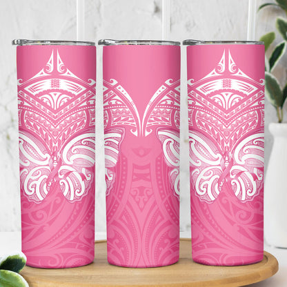 New Zealand Breast Cancer Support Skinny Tumbler Maori Butterfly Pink Ribbon