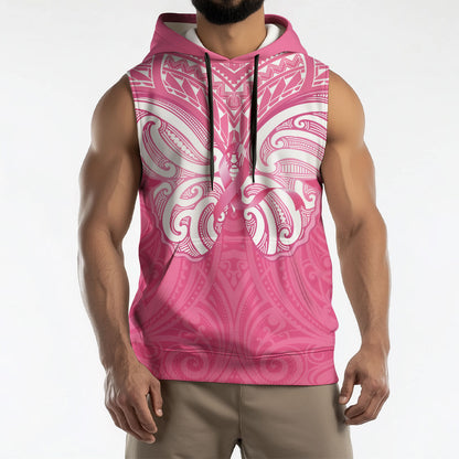 New Zealand Breast Cancer Support Sleeveless Hoodie Maori Butterfly Pink Ribbon