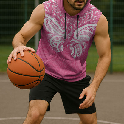 New Zealand Breast Cancer Support Sleeveless Hoodie Maori Butterfly Pink Ribbon