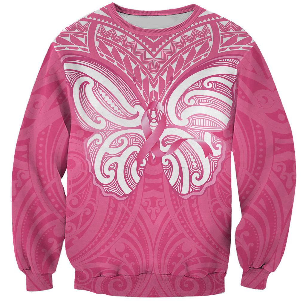 New Zealand Breast Cancer Support Sweatshirt Maori Butterfly Pink Ribbon