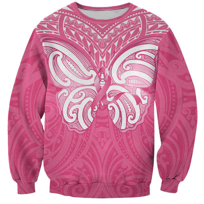 New Zealand Breast Cancer Support Sweatshirt Maori Butterfly Pink Ribbon