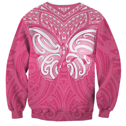 New Zealand Breast Cancer Support Sweatshirt Maori Butterfly Pink Ribbon
