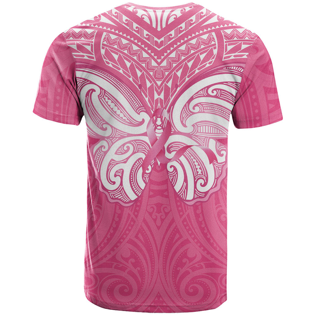 New Zealand Breast Cancer Support T Shirt Maori Butterfly Pink Ribbon
