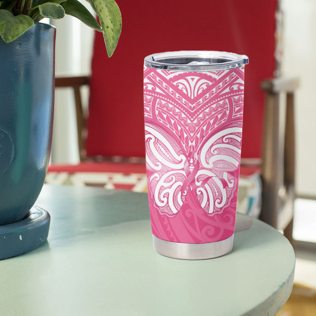 New Zealand Breast Cancer Support Tumbler Cup Maori Butterfly Pink Ribbon