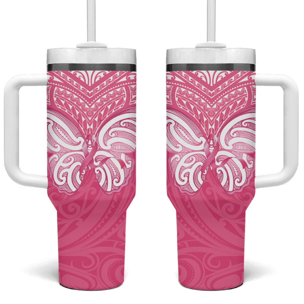 New Zealand Breast Cancer Support Tumbler With Handle Maori Butterfly Pink Ribbon