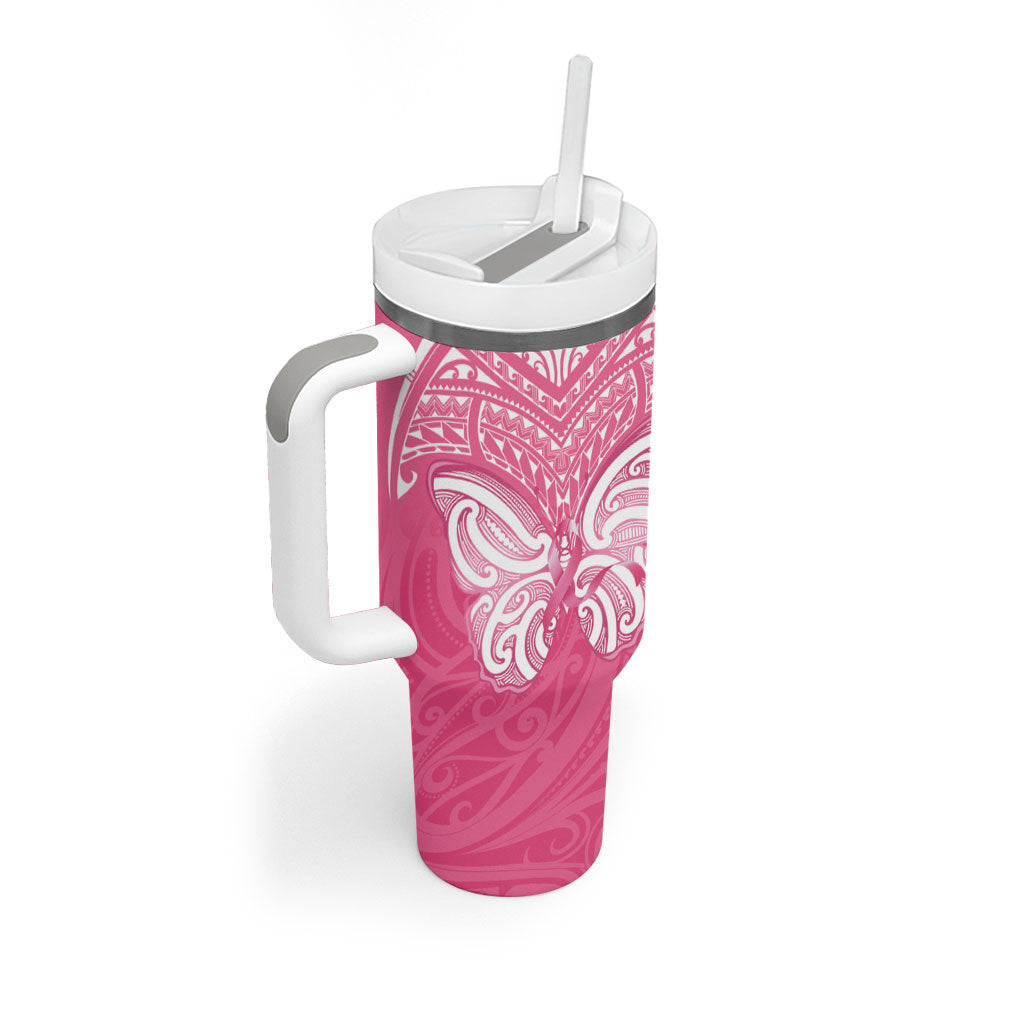 New Zealand Breast Cancer Support Tumbler With Handle Maori Butterfly Pink Ribbon