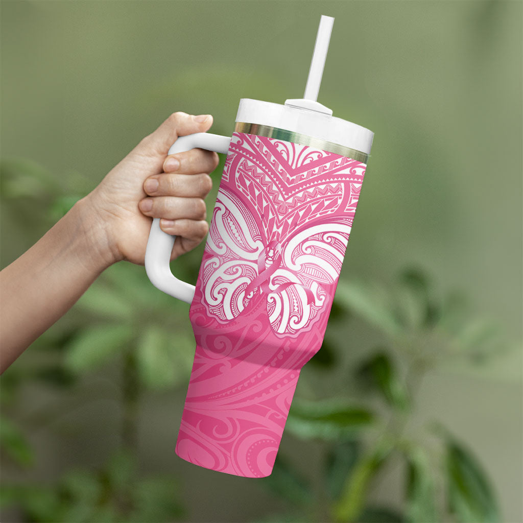 New Zealand Breast Cancer Support Tumbler With Handle Maori Butterfly Pink Ribbon
