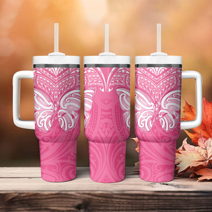 New Zealand Breast Cancer Support Tumbler With Handle Maori Butterfly Pink Ribbon