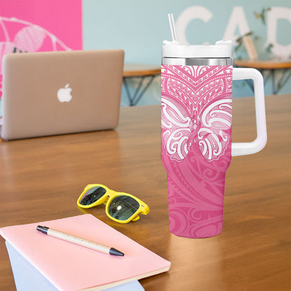 New Zealand Breast Cancer Support Tumbler With Handle Maori Butterfly Pink Ribbon