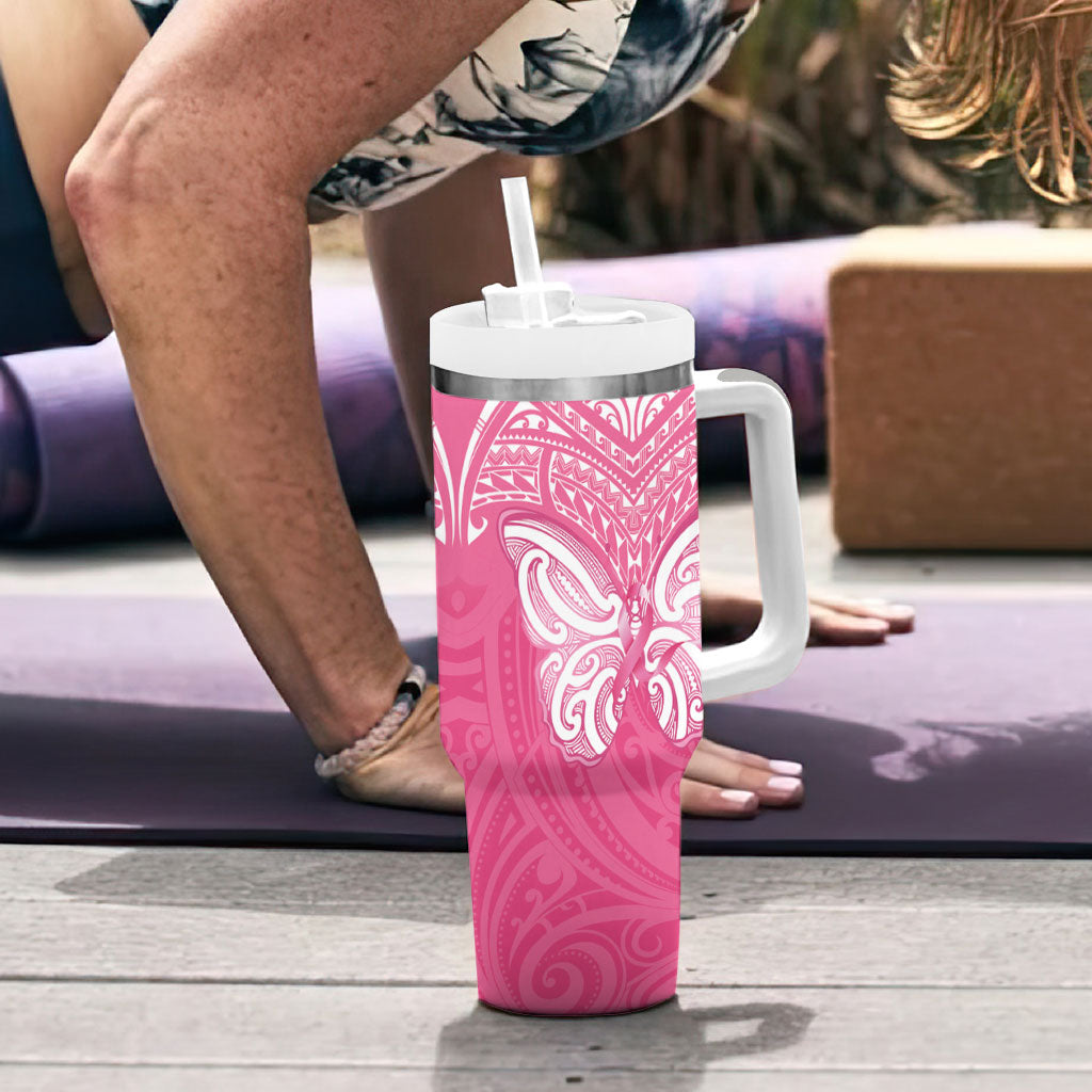 New Zealand Breast Cancer Support Tumbler With Handle Maori Butterfly Pink Ribbon