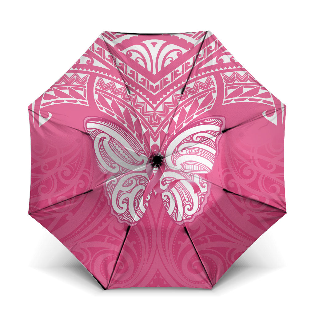 New Zealand Breast Cancer Support Umbrella Maori Butterfly Pink Ribbon