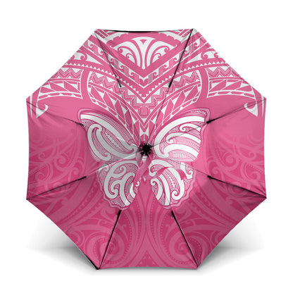 New Zealand Breast Cancer Support Umbrella Maori Butterfly Pink Ribbon
