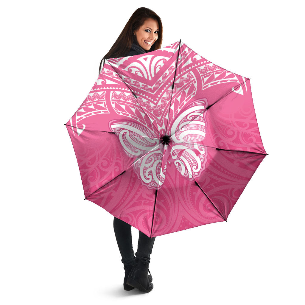 New Zealand Breast Cancer Support Umbrella Maori Butterfly Pink Ribbon