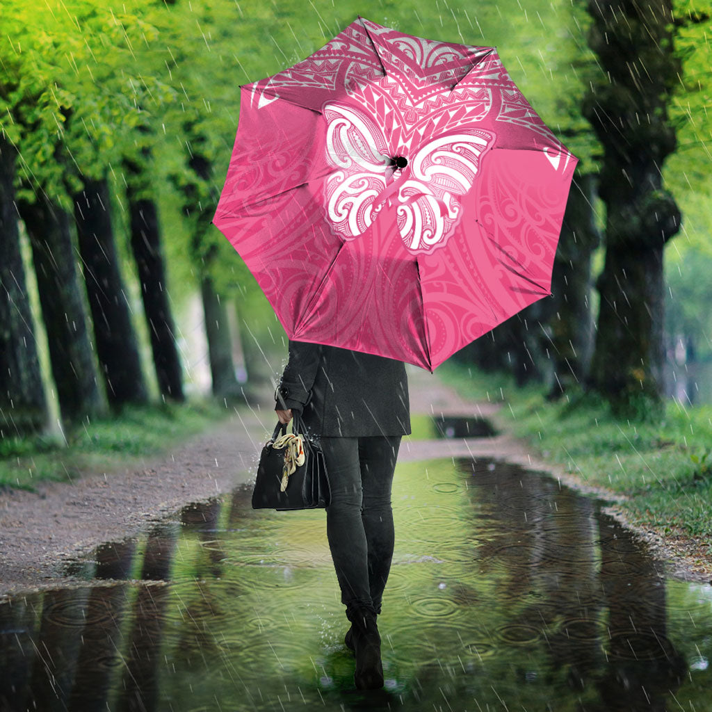 New Zealand Breast Cancer Support Umbrella Maori Butterfly Pink Ribbon