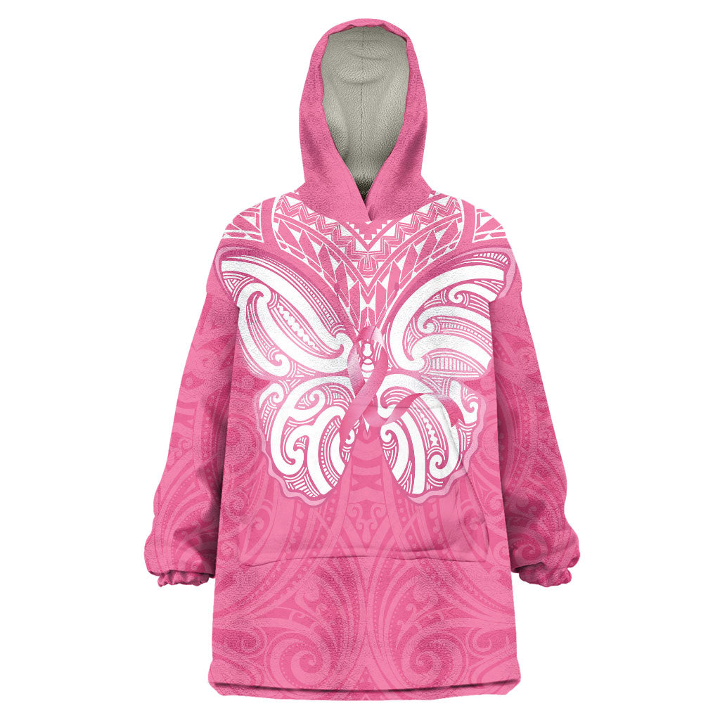 New Zealand Breast Cancer Support Wearable Blanket Hoodie Maori Butterfly Pink Ribbon