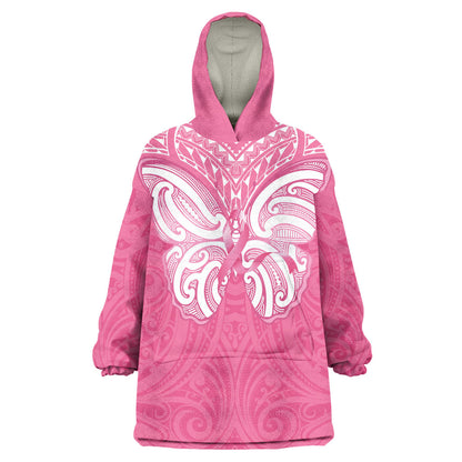 New Zealand Breast Cancer Support Wearable Blanket Hoodie Maori Butterfly Pink Ribbon