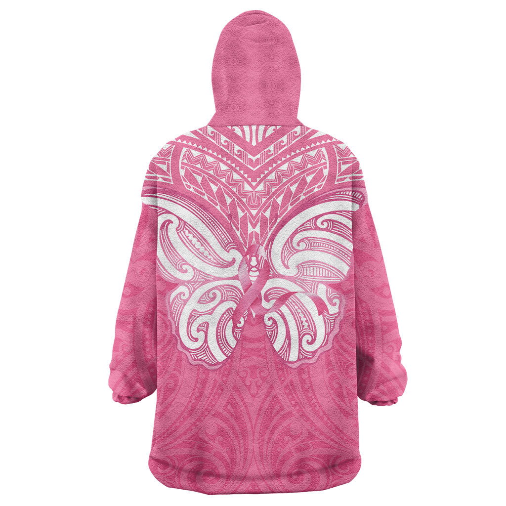 New Zealand Breast Cancer Support Wearable Blanket Hoodie Maori Butterfly Pink Ribbon