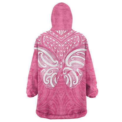 New Zealand Breast Cancer Support Wearable Blanket Hoodie Maori Butterfly Pink Ribbon