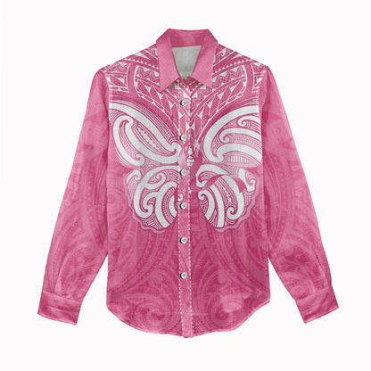 New Zealand Breast Cancer Support Women Casual Shirt Maori Butterfly Pink Ribbon