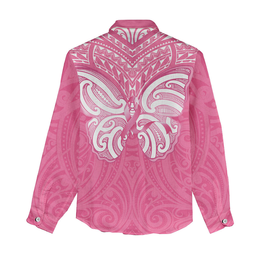 New Zealand Breast Cancer Support Women Casual Shirt Maori Butterfly Pink Ribbon