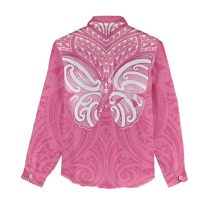 New Zealand Breast Cancer Support Women Casual Shirt Maori Butterfly Pink Ribbon