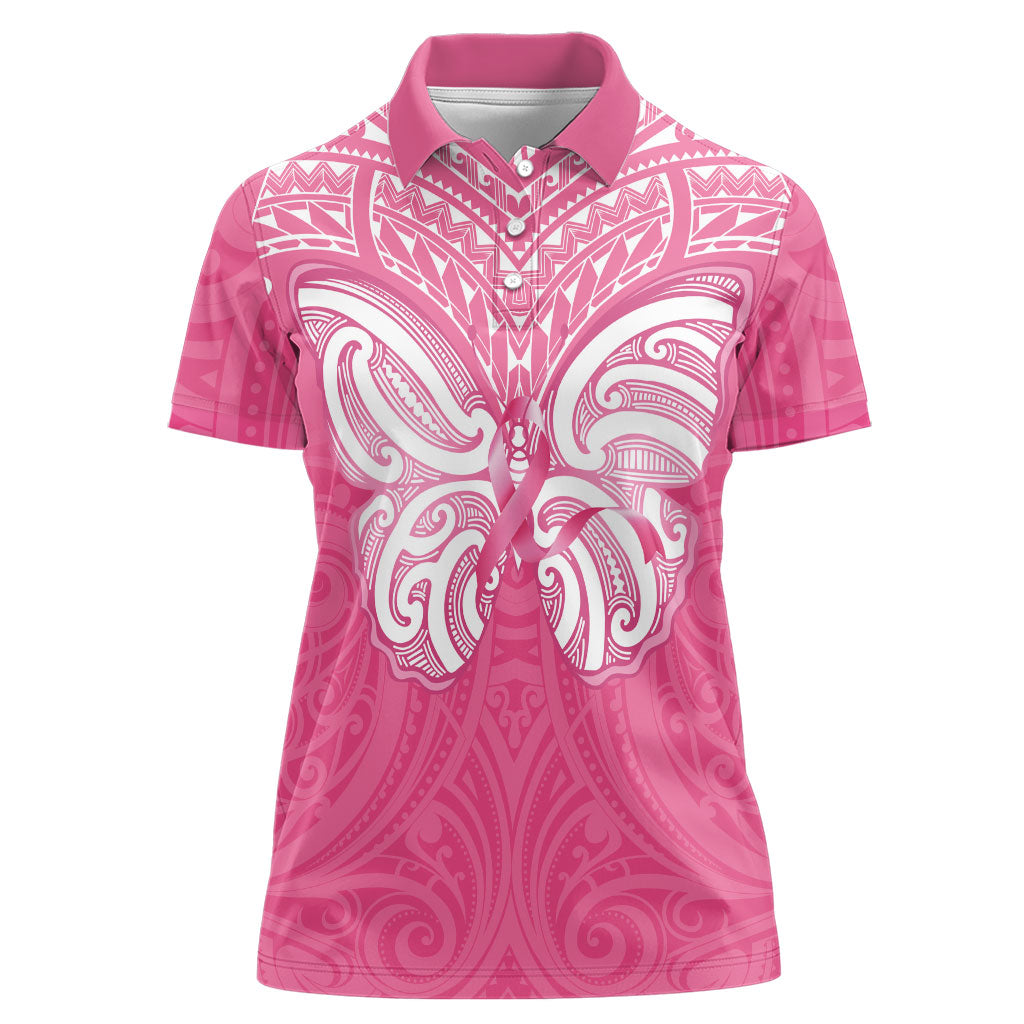 New Zealand Breast Cancer Support Women Polo Shirt Maori Butterfly Pink Ribbon