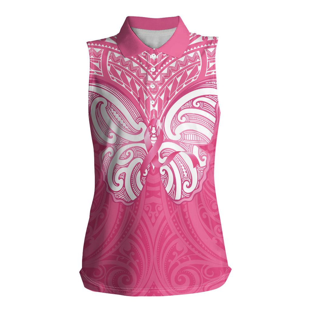 New Zealand Breast Cancer Support Women Sleeveless Polo Shirt Maori Butterfly Pink Ribbon
