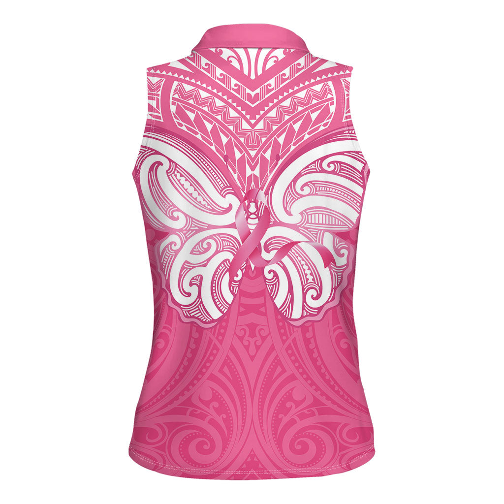 New Zealand Breast Cancer Support Women Sleeveless Polo Shirt Maori Butterfly Pink Ribbon