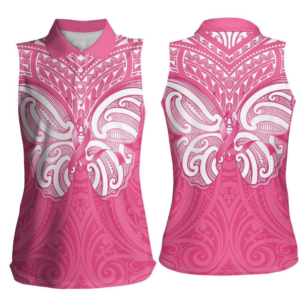 New Zealand Breast Cancer Support Women Sleeveless Polo Shirt Maori Butterfly Pink Ribbon