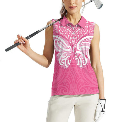 New Zealand Breast Cancer Support Women Sleeveless Polo Shirt Maori Butterfly Pink Ribbon