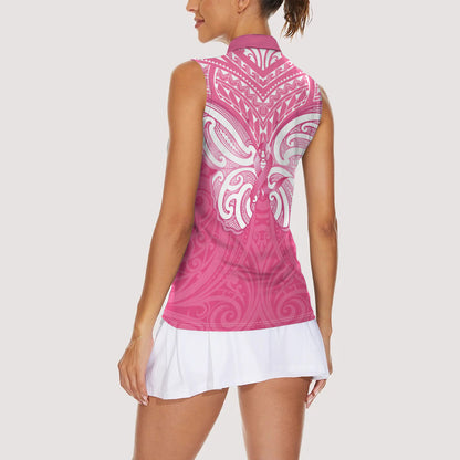 New Zealand Breast Cancer Support Women Sleeveless Polo Shirt Maori Butterfly Pink Ribbon