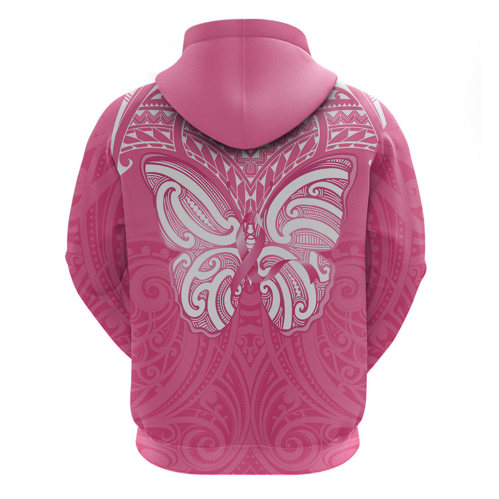 New Zealand Breast Cancer Support Zip Hoodie Maori Butterfly Pink Ribbon