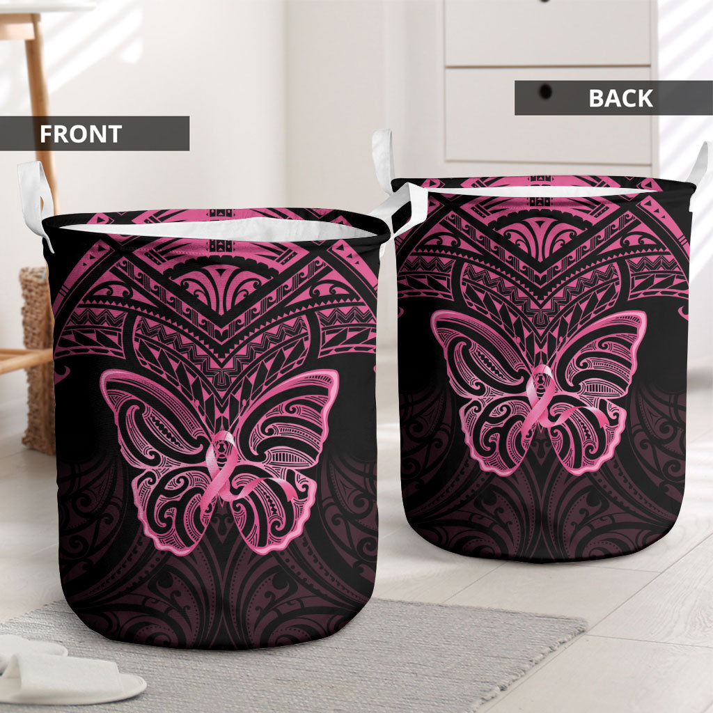 New Zealand Breast Cancer Support Laundry Basket Maori Butterfly Pink Ribbon Black Version